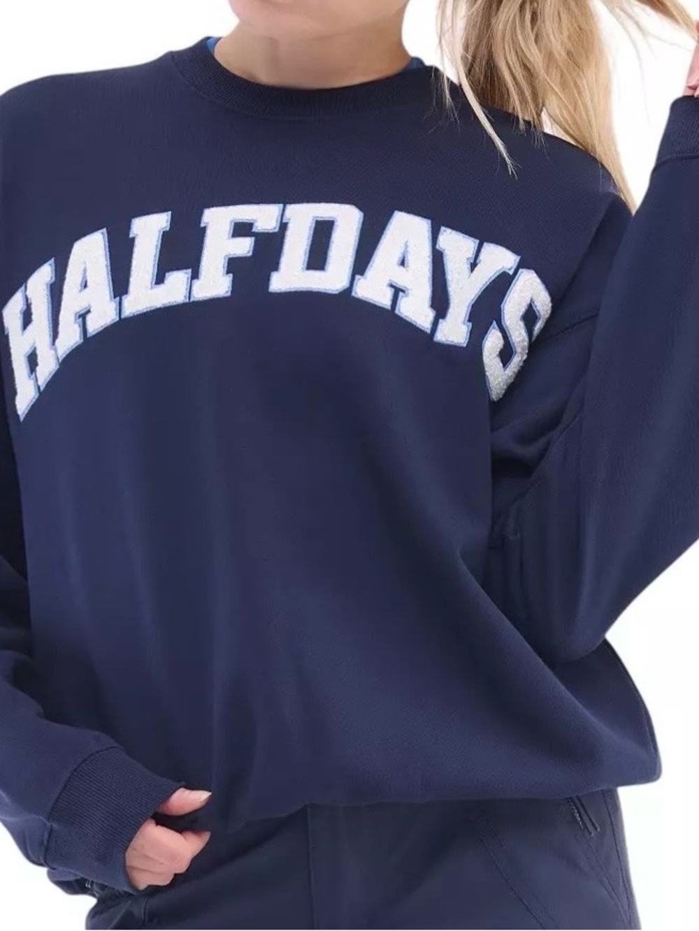 Halfdays Arched Logo Crewneck Sweatshirt Navy Blue XS NWT